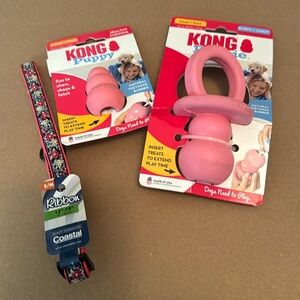 Brand new dog collar, and toys